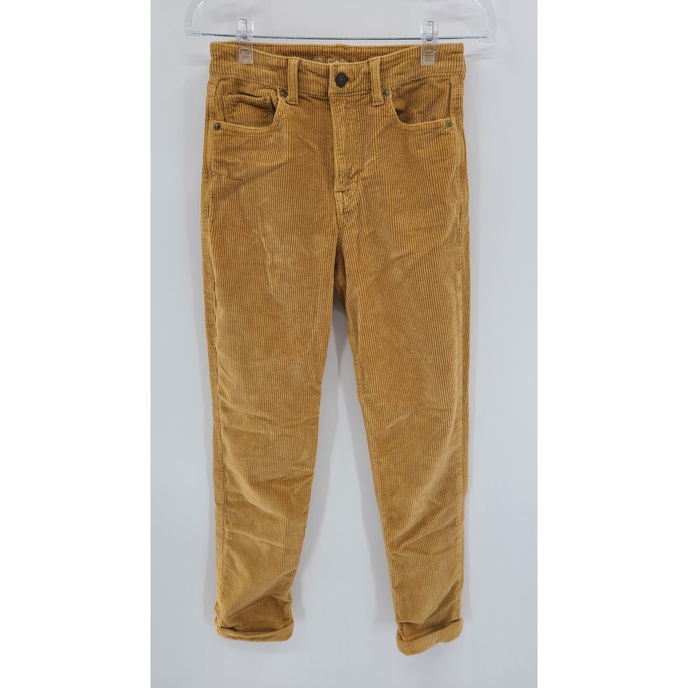 American Eagle AEO Corduroy Yellow‎ Mom Pant Size 0 Cuffed Preppy Winter Stretch